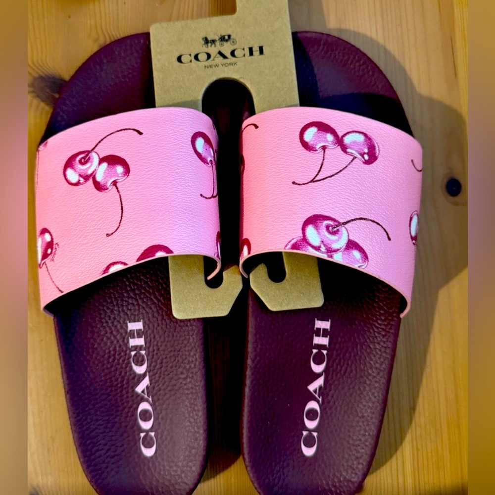 🍒 NWT Coach Canvas Slides Cherry print